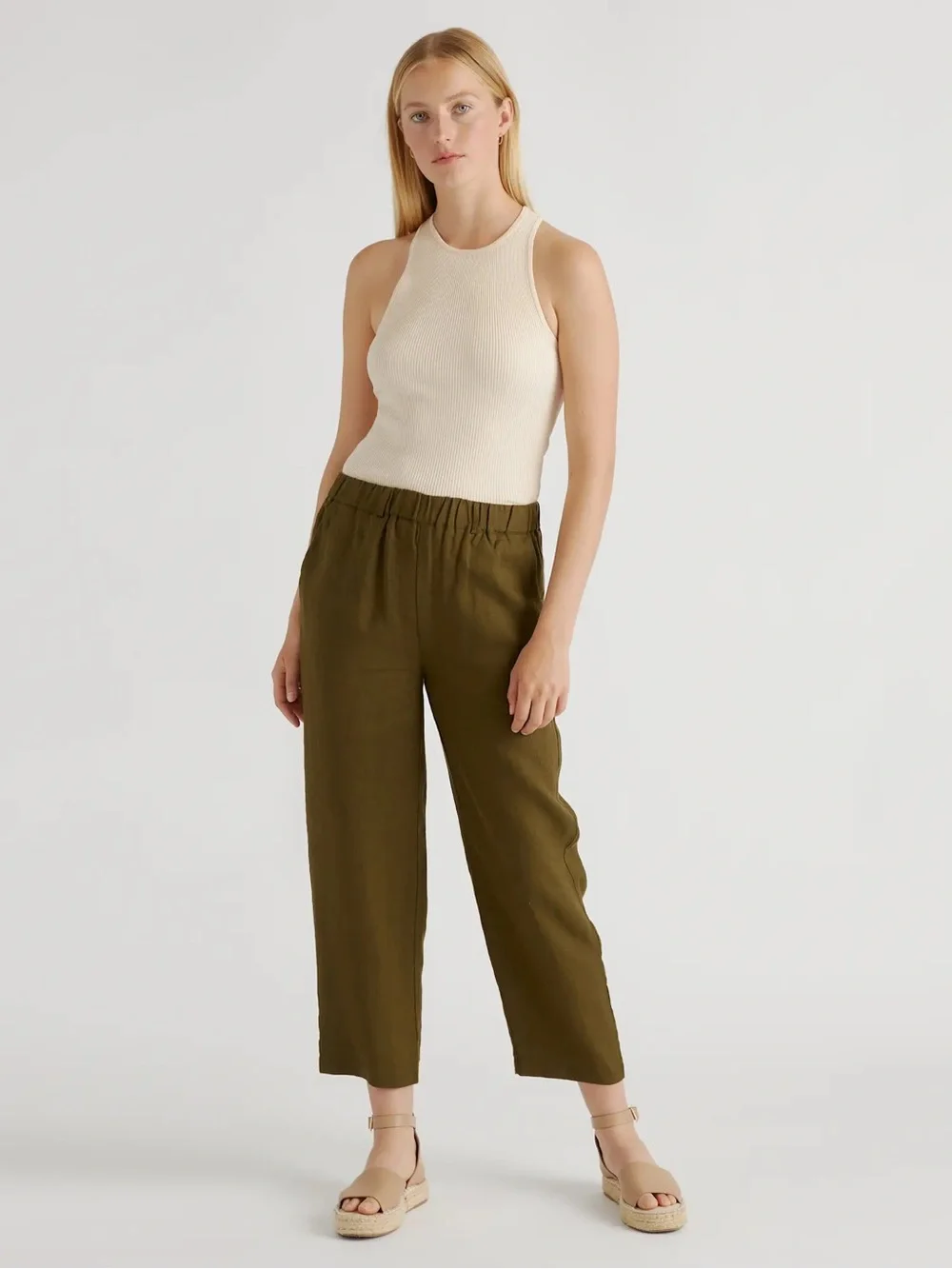 Quince Women's 100% European Linen Pants - 25 / Martini Olive / S